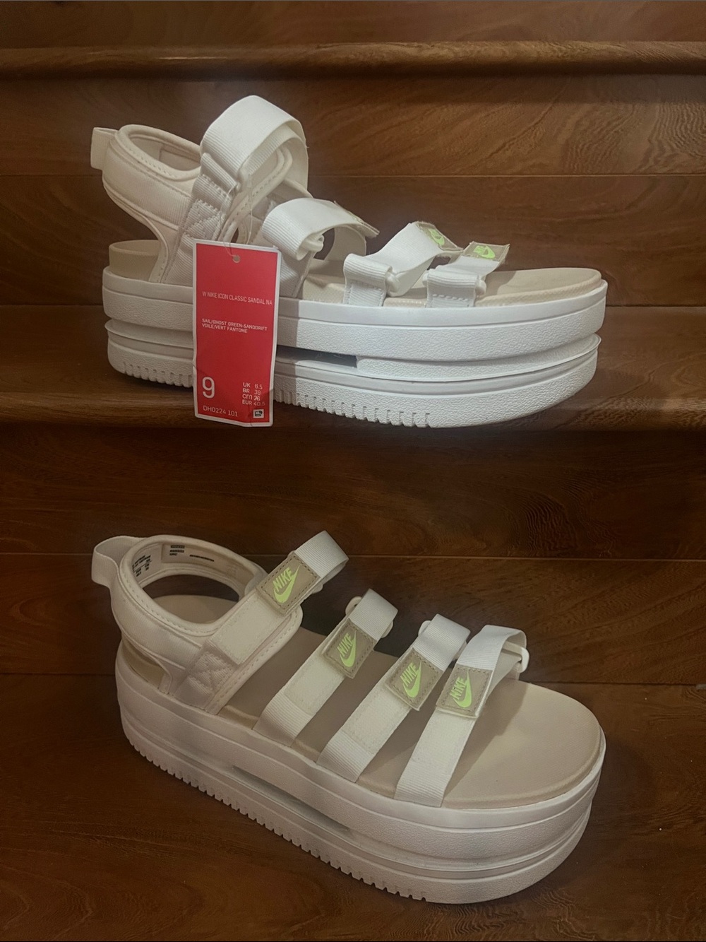 Nike Women’s White Platform Sandals with Lime Accent